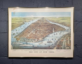 Vintage Currier And Ives The City Of New York Lithograph Map