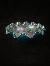 Fenton Carnival Glass Floral Etched Bowl