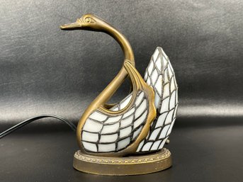 A Charming Vintage Brass & Glass Swan Lamp By JLT