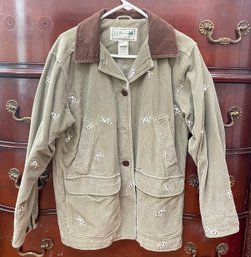 An LL Bean Corduroy Jacket - Beige With Embroidered Hounds