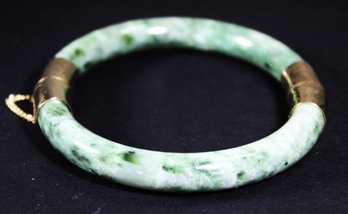 Fine Hinged Gold Over Silver Bangle Bracelet In Fine Jade Hard Stone Chinese