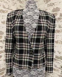 Vintage Evan Picone Size 10 Houndstooth Cropped Wool Jacket