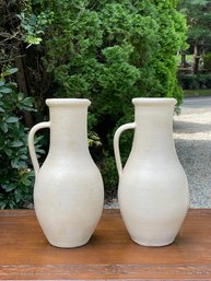 Pair Of Ceramic White Water Jugs Or Flower Vases