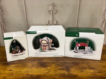 Department 56 Christmas Village Accessories North Pole Petting Zoo, Starlight Dance Hall & Bridge Over Pond