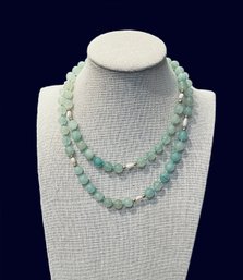 Beautiful Long Vintage Jade And Mother Of Pearl Necklace