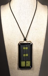 Very Rare Early Higgins Fused Glass MCM Mid Century Art Glass Pendant Necklace