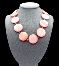 Vintage Sterling Silver Pink Mother Of Pearl Style Flat Beaded Necklace