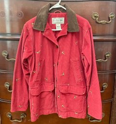 An LL Bean Corduroy Jacket - Red With Embroidered Pheasants