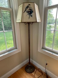 VINTAGE FLOOR LAMP W/ THISTLE AND BIRD SHADE