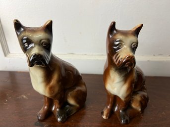 Pair Of Ceramic Boxer Dog Figurines