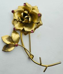 VINTAGE 12K GOLD-FILLED PINK RHINESTONE ROSE BROOCH