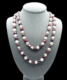 Vintage Baroque Pearl Style And Burgundy Beaded Long Necklace