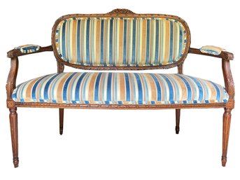 A Vintage French Provincial Settee In Elegant Velvet Stripes