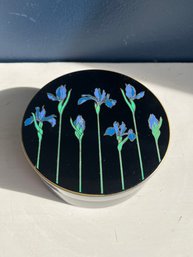 Vintage Otagiri 'Blue Iris' Ceramic Trinket Box Filled With Costume Earrings