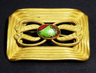 Victorian Gilt Brass Aesthetic Movement Sash Pin Having Art Glass Stone