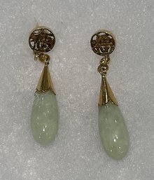 Beautiful 14k Asian Jade Teardrop Earrings