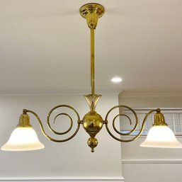 A Brass Double Billiard Chandelier