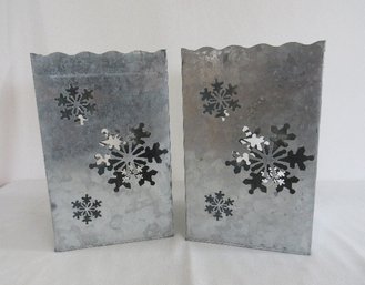 An Interesting Pair Of Metal Paper Bag Shaped Snowflake Light Holders By Tag