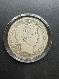 1913-S Barber Silver Half Dollar