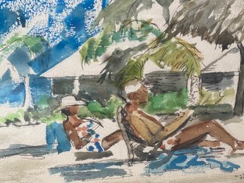 Original Watercolor Painting - Tropical Beach Motif