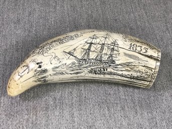 Very Cool Scrimshaw Tooth Style Artwork - THE S NASSAU - Carved EVERYWHERE - Very Well Done - Amazing Details