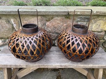 Pair Of Woven Bamboo Lanterns #2