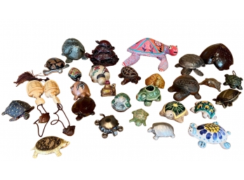 For Turtle Lovers! 28 Piece Lot Of Decorative Turtles Including Oaxaca Wooden Alebrijes