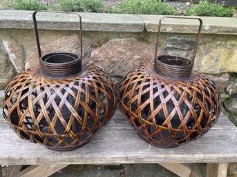 A Pair Of Woven Bamboo Lanterns #1
