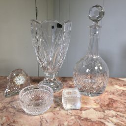 Lovely Group WATERFORD Cut Crystal - Vase - Decanter - Baby Block - Clock - Small Bowl - Overall Great Lot !