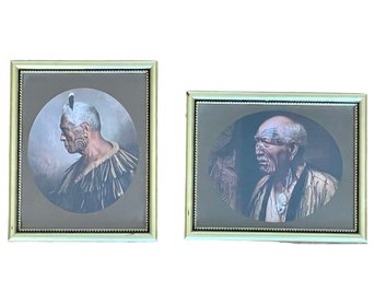 Pair Of Individually Framed Photographs Of Tattooed Maori Men, Professionally Matted & Framed