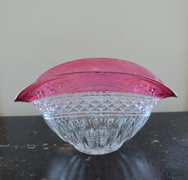 An Elegant Cranberry And Clear Glass Pressed Bowl