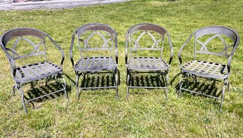 A Set Of 4 High Quality Outdoor Wrought Iron Dining Chairs