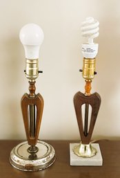 Two Small MCM Teak Wood Lamps
