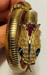 SIGNED TRIFARI GOLD TONE RHINESTONE SNAKE BRACELET