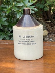 M. Lubrano Norwalk CT Beer Wine Liquor Antique Stoneware Jug