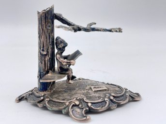 Vintage Silver Miniature Statue Of A Girl Reading A Book. Pen Holder?