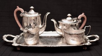 Set Of  5 Birks  Regency Plates Marked HFSM Sterling  Silver Plated  Tea Set