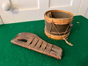 Pair Of Instruments Including Possible Civil War Era Drum