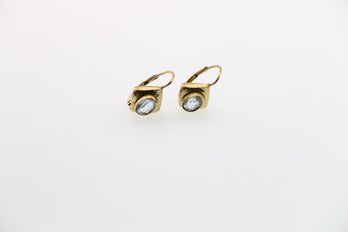 Vintage 9k Yellow Gold Blue Topaz Earrings