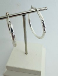 BEAUTIFUL STERLING SILVER BRIGHT CUT HOOP EARRINGS