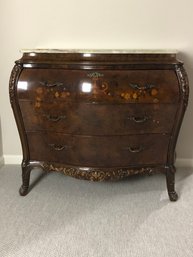 Extraordinary Walnut Inlaid Desk And Dresser With Marble Top