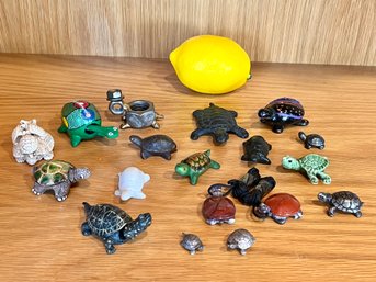 18 Piece Lot Mixed Medium Miniature Turtles - Metal, Stone, Ceramic - Little Ones!