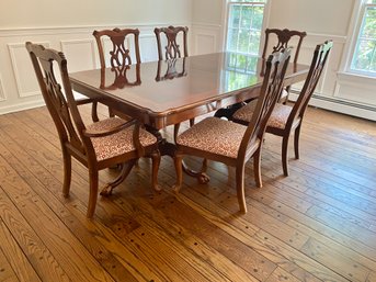 Classic Mahogany Double Pedestal Dining Table & Chhippendale Style Dining Chairs