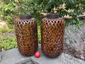 Pair Of Woven Bamboo Lanterns