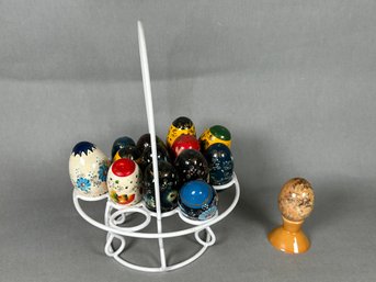 Hand Painted Eggs & Marble Egg On Stand