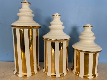 Laurie Gates Designs Gold Striped Canister Set - Los Angeles Pottery
