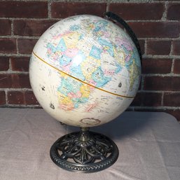 Very Nice GLOBEMASTER Table Globe By REPLOGLE With Ornate Metal Base - 16' High In Relief - Very Nice Piece !