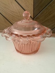 Pink Depression Glass Lidded Bowl