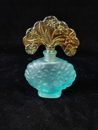 Fenton Glass Sea Mist Green Perfume Bottle Iridescent Aqua & Amber