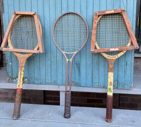 Vintage Tennis Rackets In Wooden Racket Press